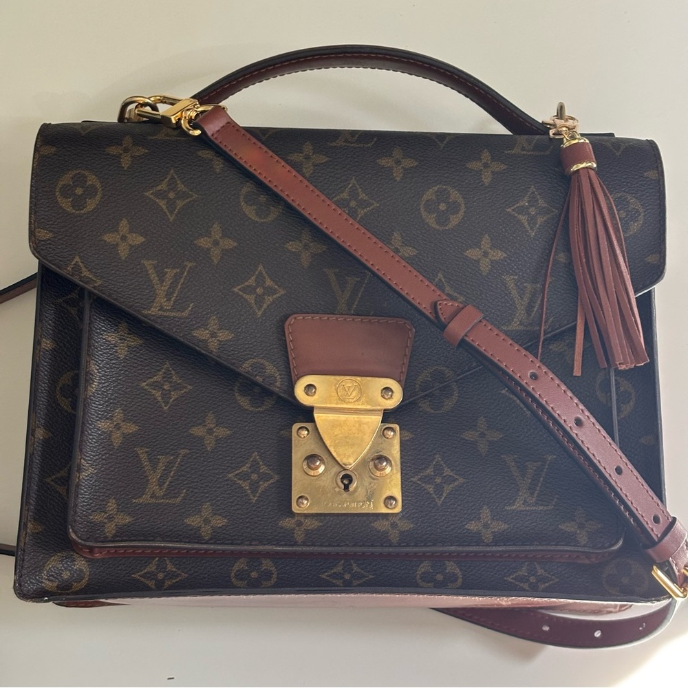 Louis Vuitton Monceau 28 Brown Monogram Crossbody Purse Gold Hardware Vintage